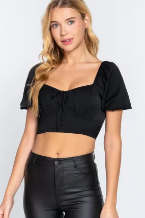 Short Slv Shirring Satin Crop Top - 4 colors - Ships from The US