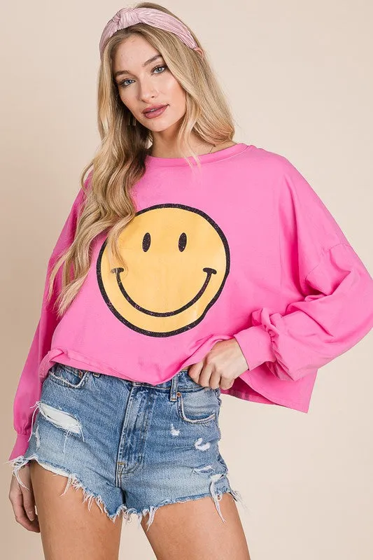 SMILEY FACE LONG SLEEVE CROP TOP - Online exclusive