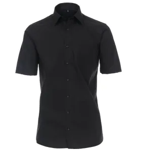 Solid Black Poplin Short Sleeve Dress Shirt