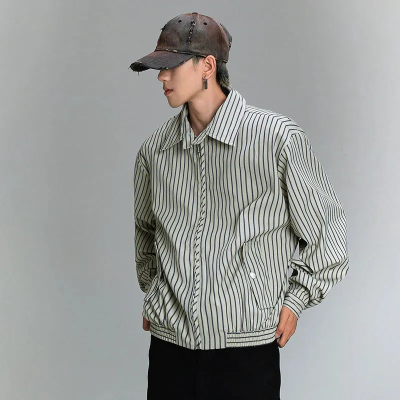 Stripe Lapel Zipper Design Jacket