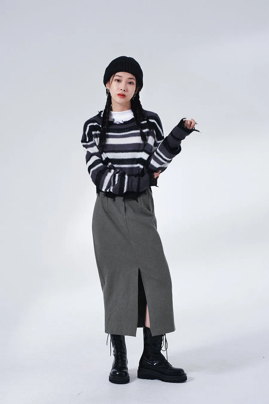 Stripped Cropped Knit Sweater F13