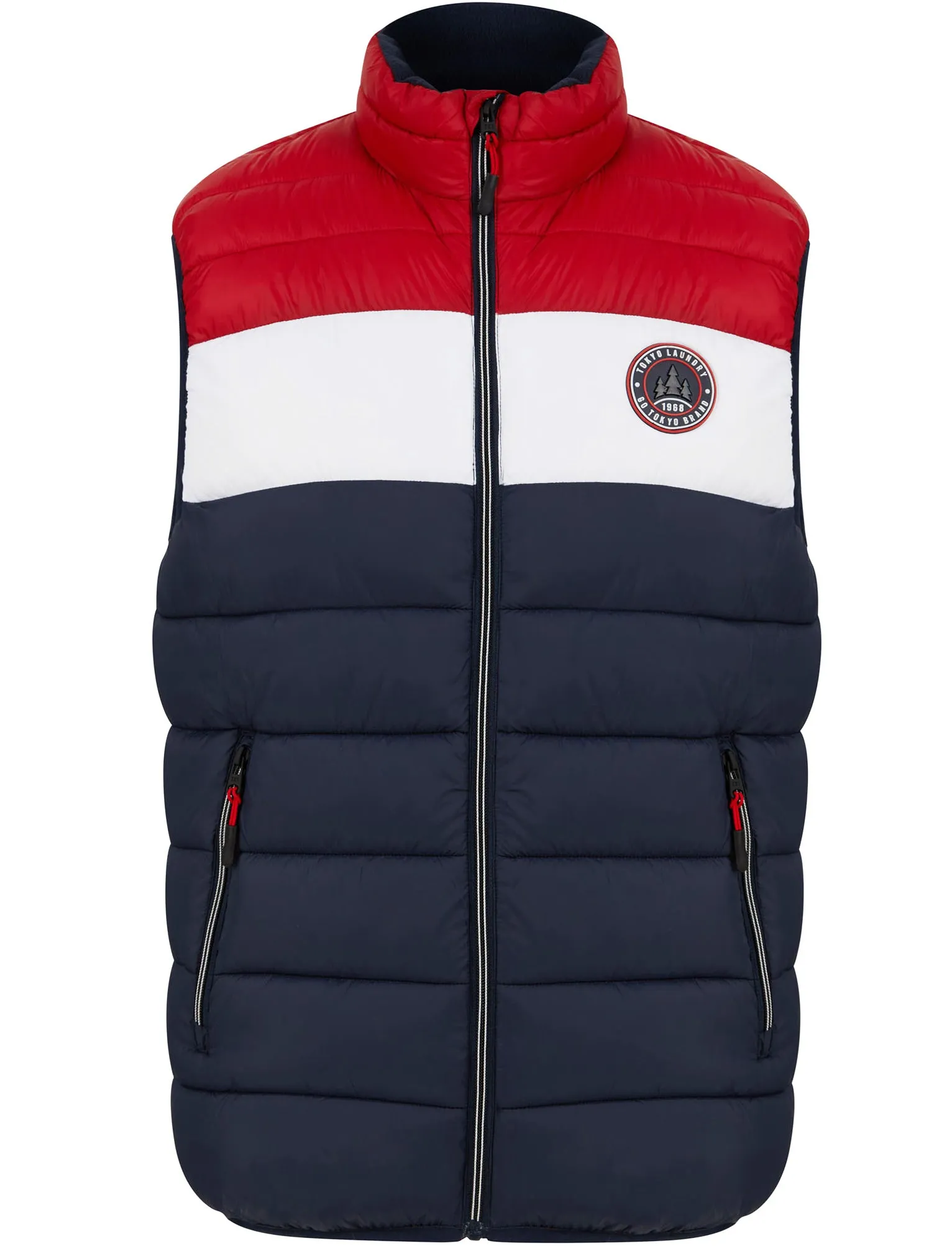 Tarmon Microfleece Lined Quilted Puffer Gilet in Sky Captain Navy / Red - Tokyo Laundry Active Tech