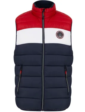 Tarmon Microfleece Lined Quilted Puffer Gilet in Sky Captain Navy / Red - Tokyo Laundry Active Tech