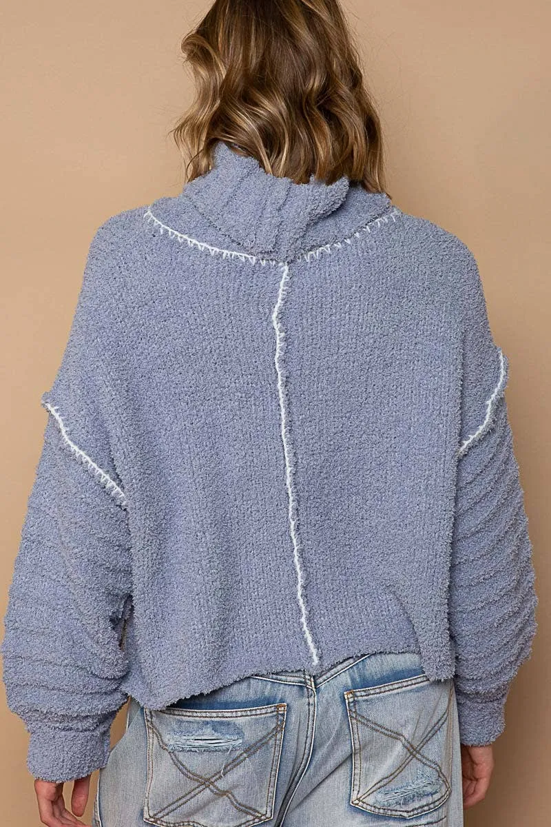 Turtle Neck Chenille Sweater Powder Blue