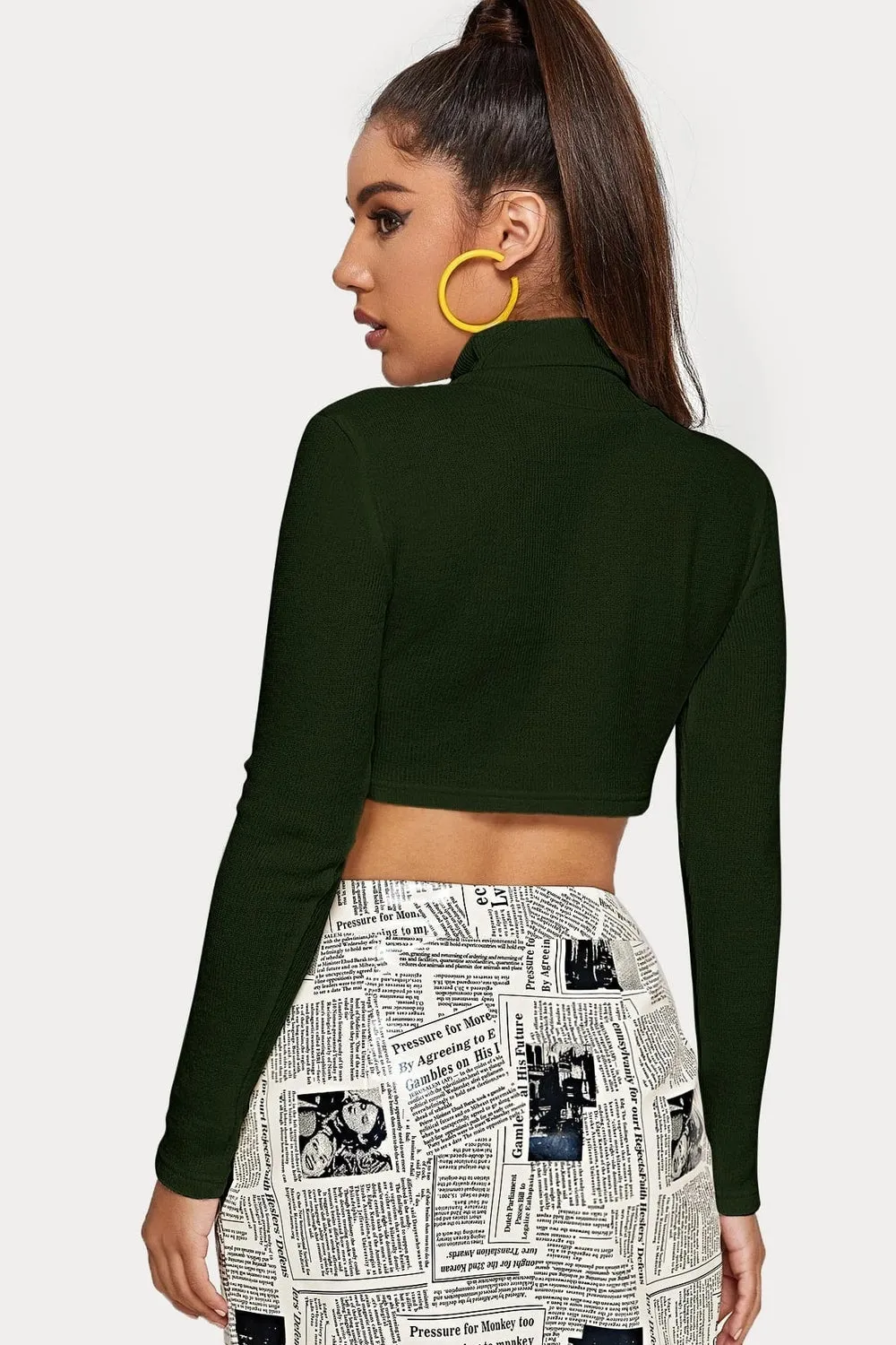 Turtle Neck Dark Green Crop Tee