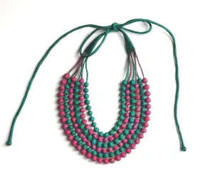 Upcycled Sari Silk Necklace Green/Pink