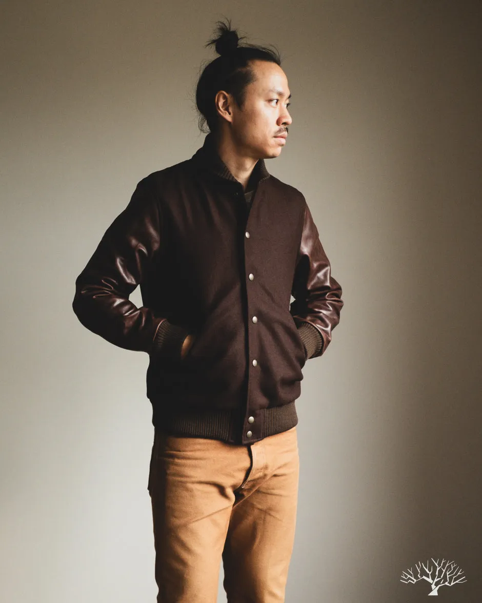 Varsity Jacket - Brown Melton / Antique Brandy Leather