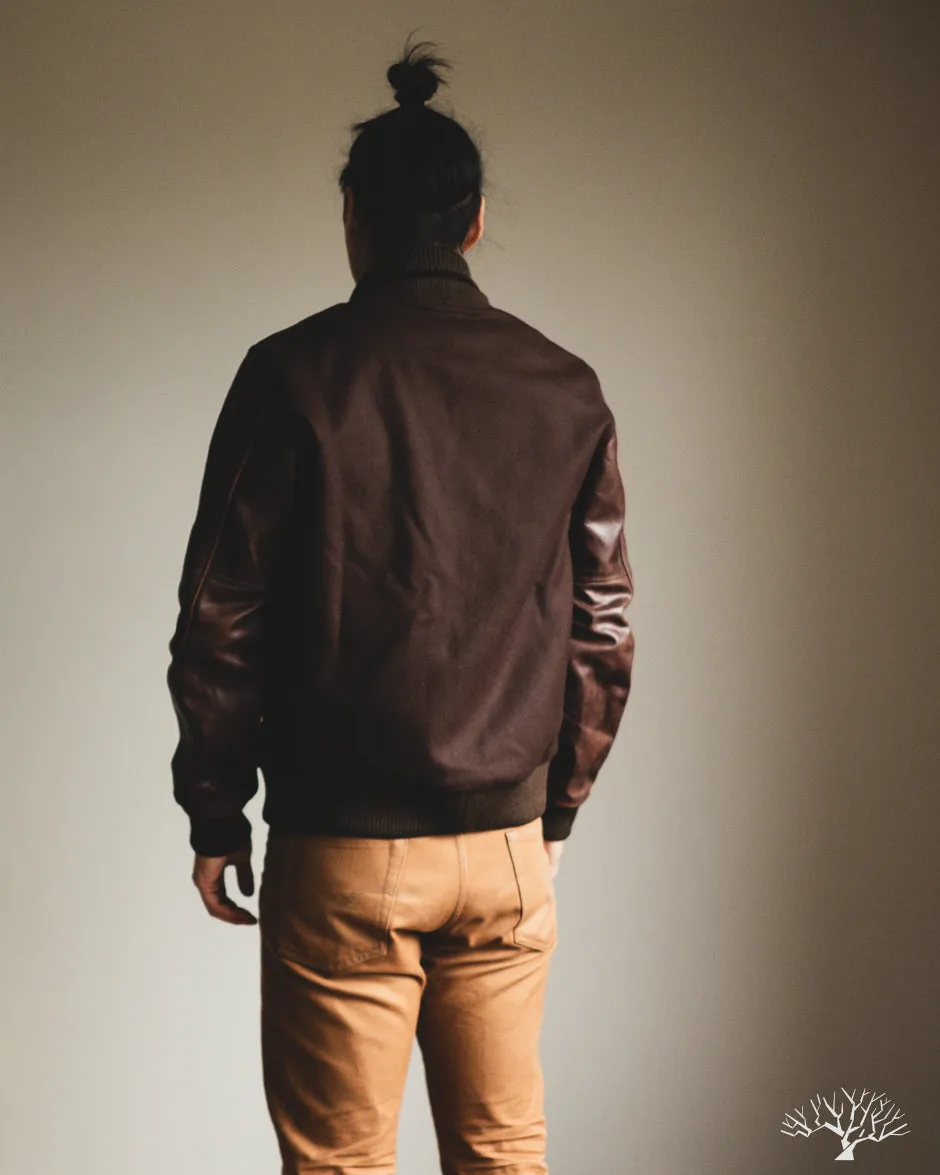 Varsity Jacket - Brown Melton / Antique Brandy Leather