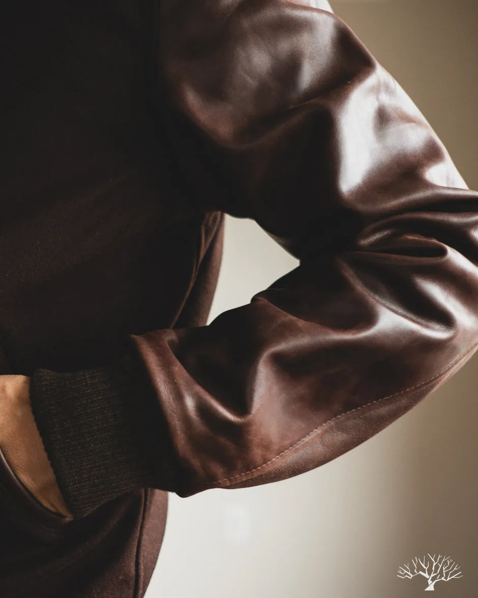 Varsity Jacket - Brown Melton / Antique Brandy Leather