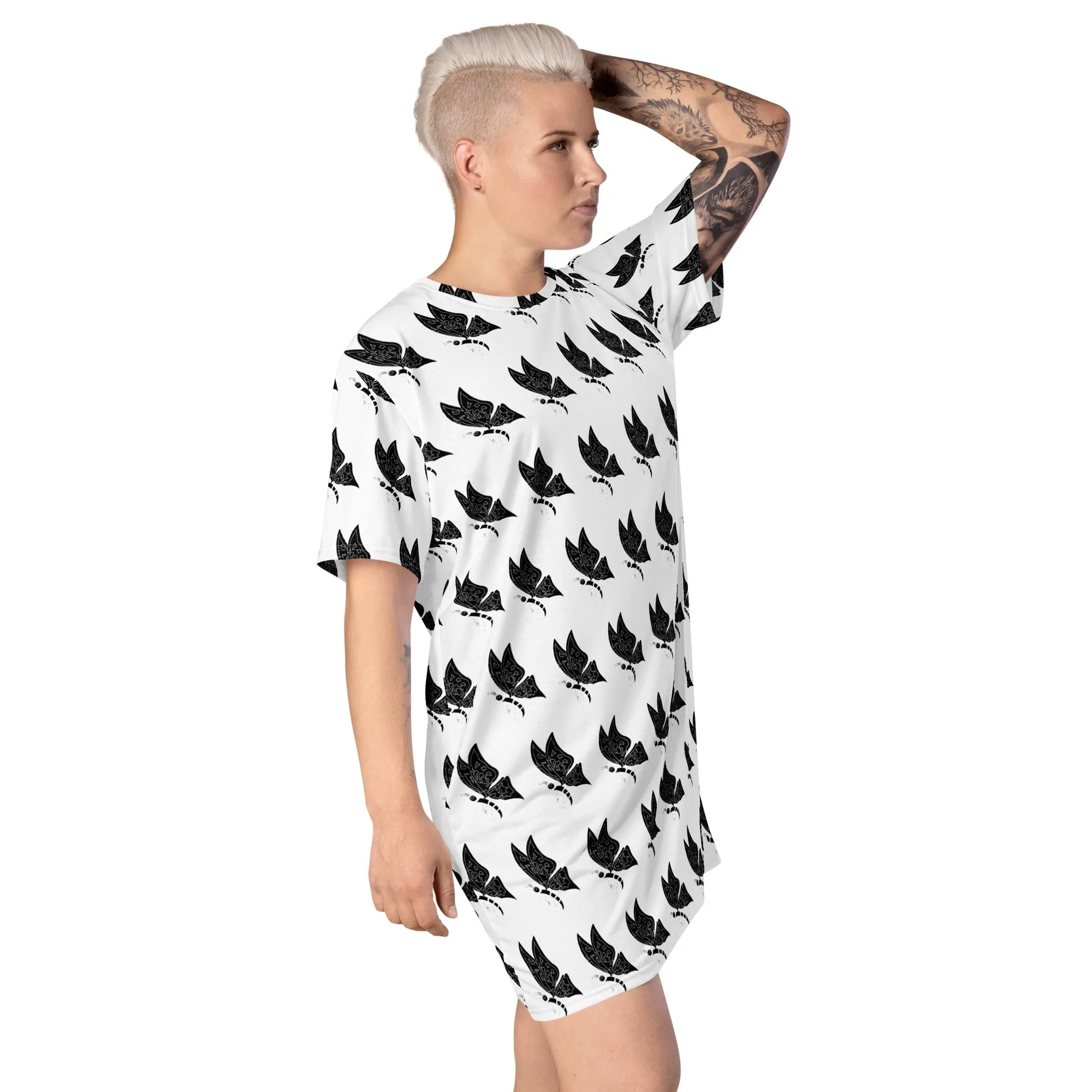 White Comfy T-Shirt Dress I Artistic Printed T-Shirt Dress | Unique Fashion at Apparelhue