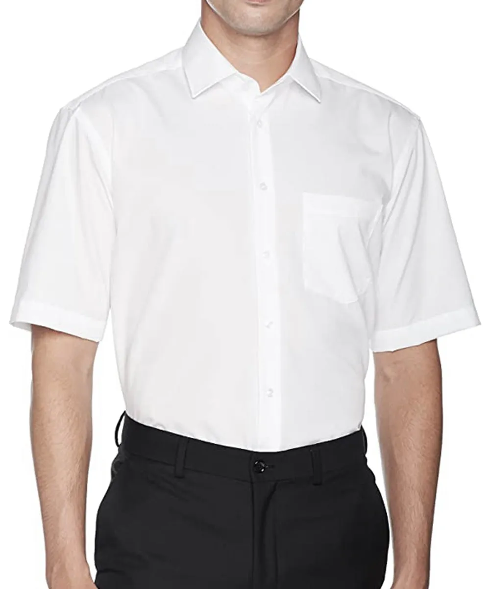 White Poplin Short Sleeve Dress Shirt