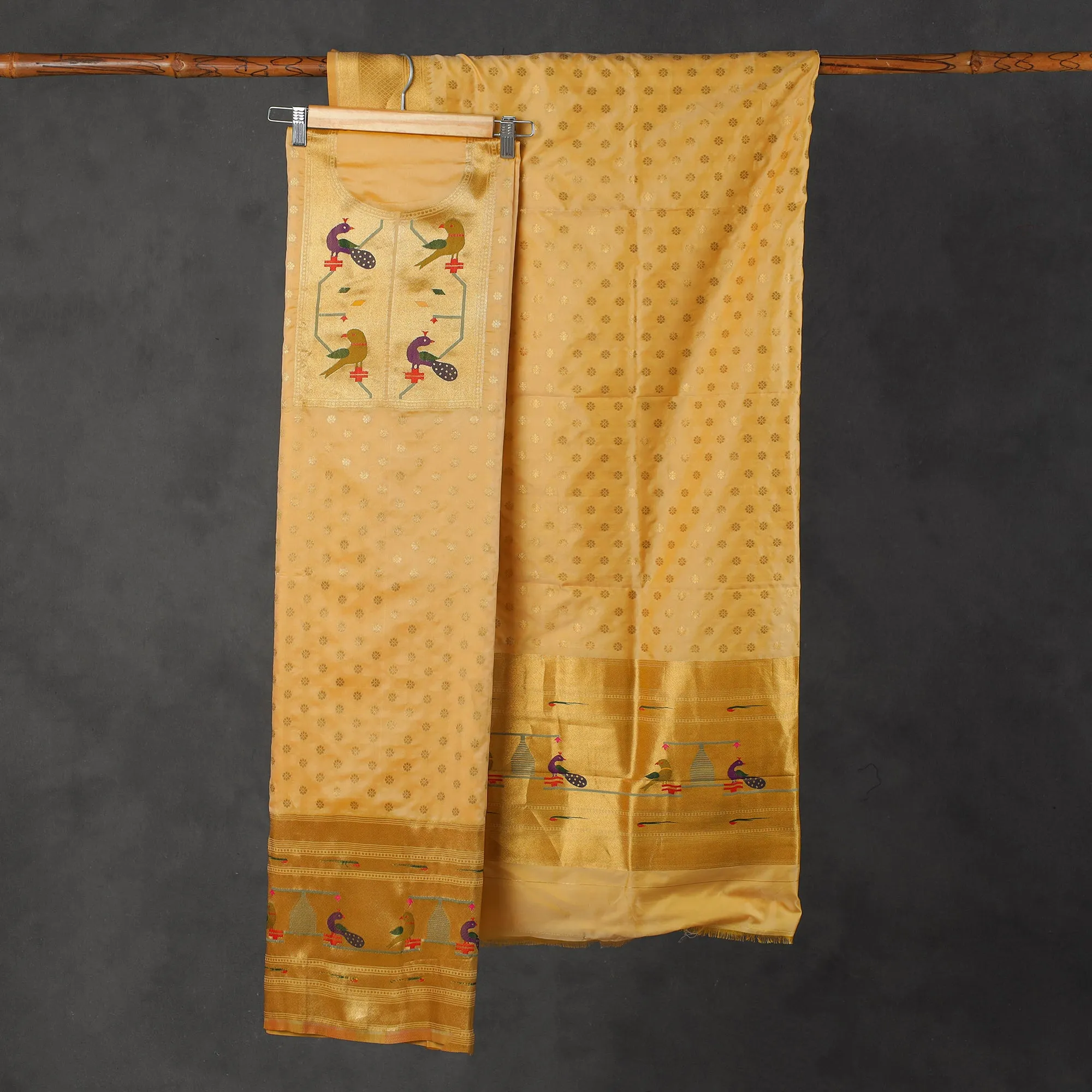 Yellow - 2pc Paithani Weave Silk Suit Material Set 02