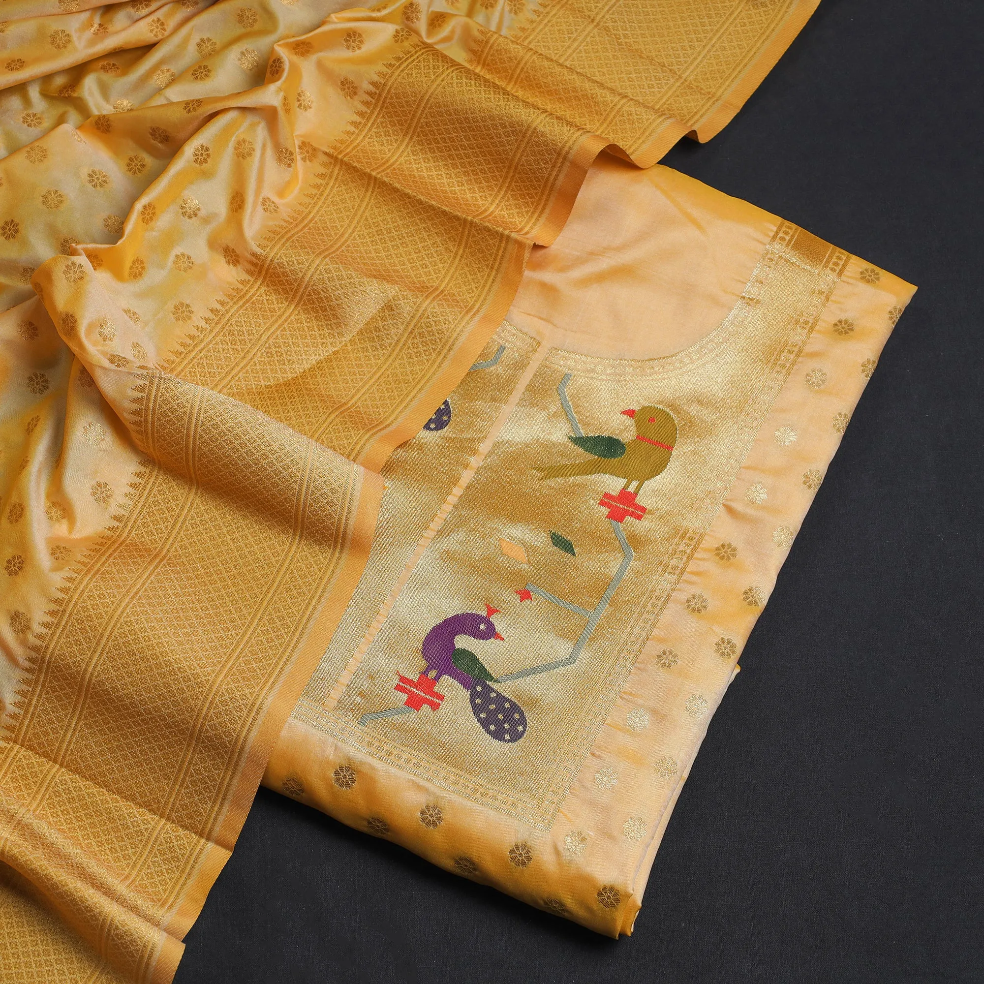 Yellow - 2pc Paithani Weave Silk Suit Material Set 02