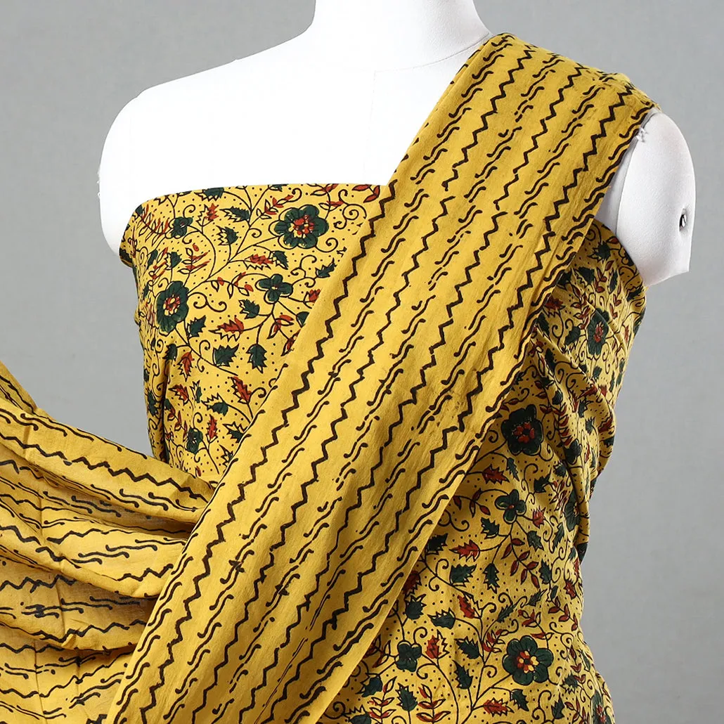 Yellow - 3pc Ajrakh Block Printed Natural Dyed Cotton Suit Material Set 07