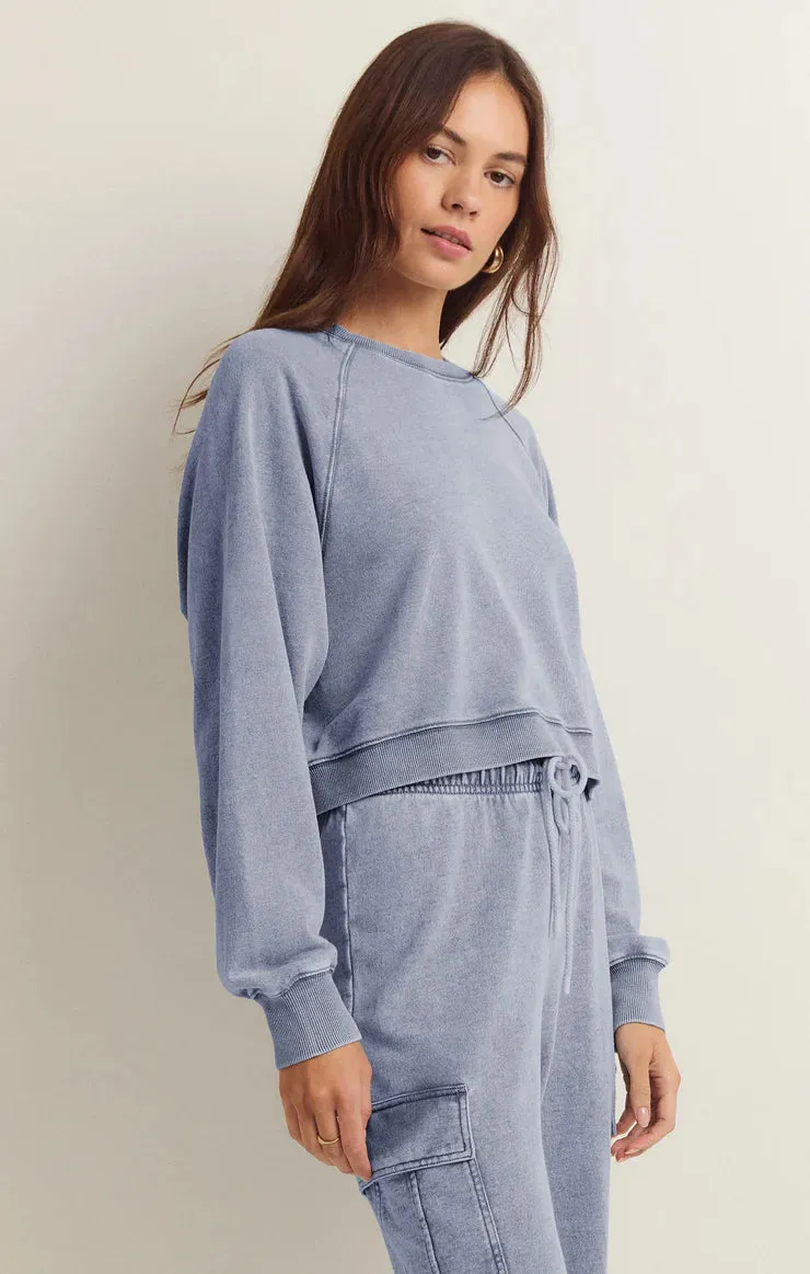 Z Supply Crop Out Knit Denim Sweatshirt